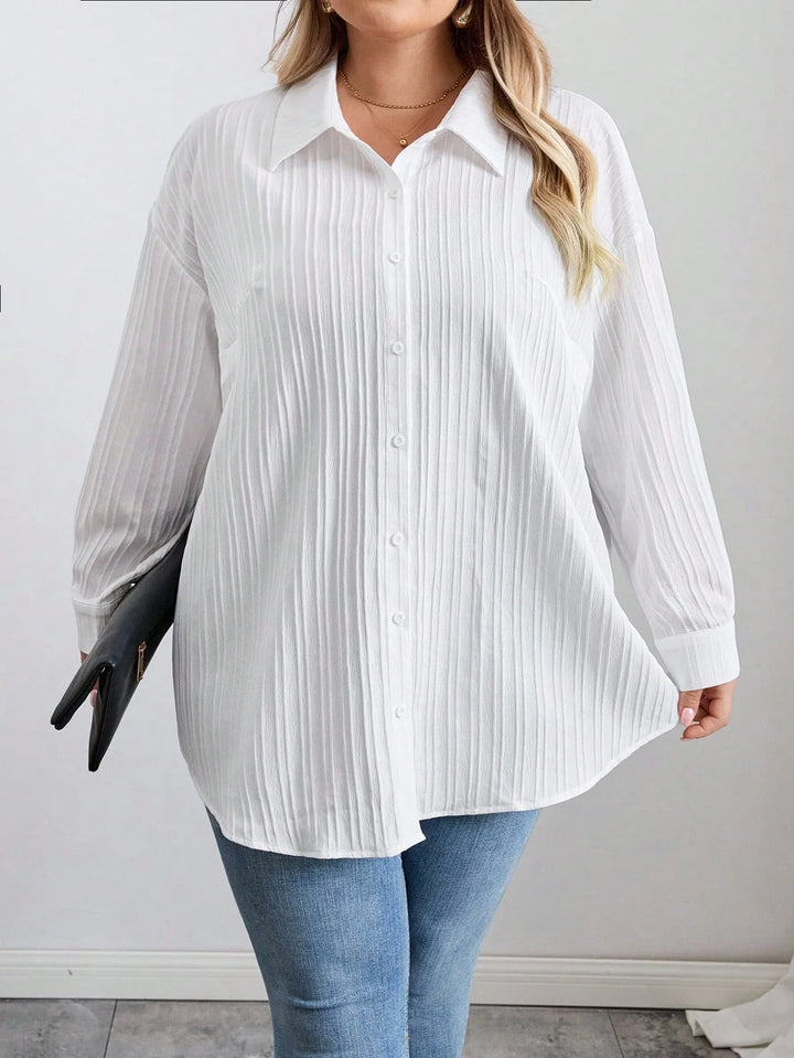 Blusa larga, casual, de manga larga, con textura blanca, para el otoño, tallas oversize