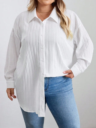 Blusa larga, casual, de manga larga, con textura blanca, para el otoño, tallas oversize