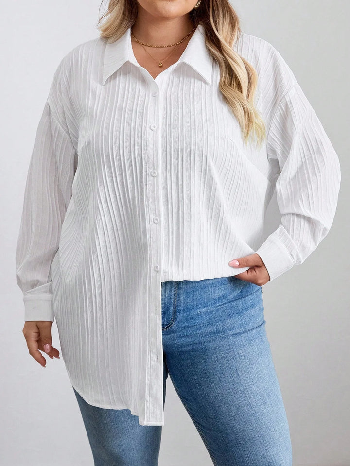 Blusa larga, casual, de manga larga, con textura blanca, para el otoño, tallas oversize