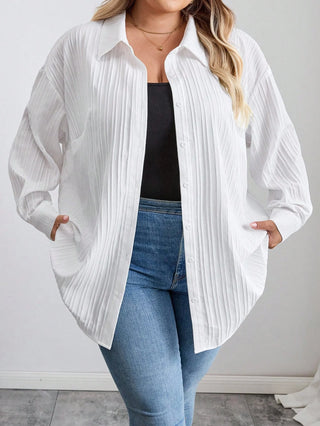 Blusa larga, casual, de manga larga, con textura blanca, para el otoño, tallas oversize