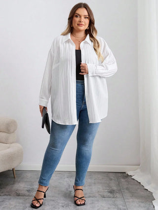 Blusa larga, casual, de manga larga, con textura blanca, para el otoño, tallas oversize