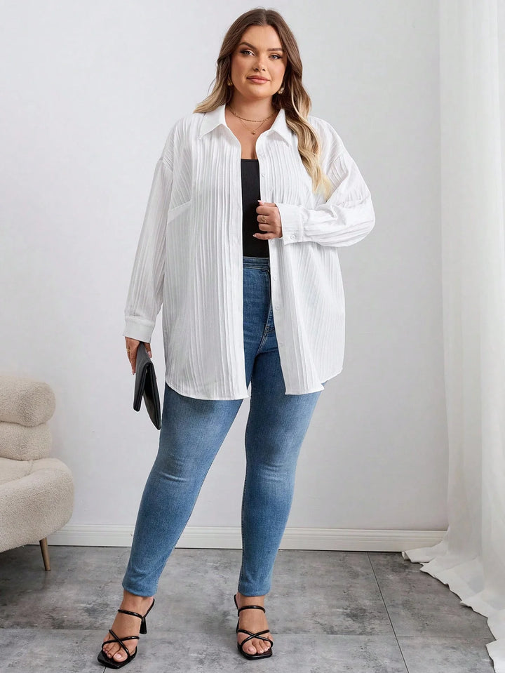 Blusa larga, casual, de manga larga, con textura blanca, para el otoño, tallas oversize