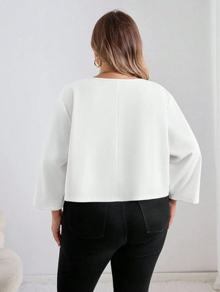 Chaqueta casual con mangas 3/4, plisada, con abertura frontal, de color sólido, para mujeres de tallas grandes