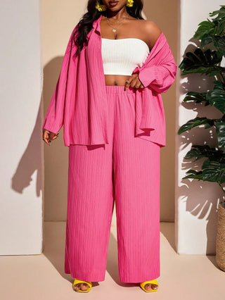 Conjunto de playa de verano, 2 piezas, fucsia intenso, adecuado para tallas grandes