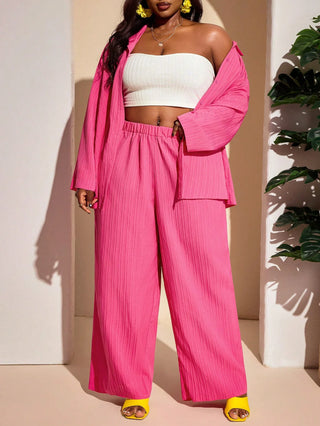 Conjunto de playa de verano, 2 piezas, fucsia intenso, adecuado para tallas grandes