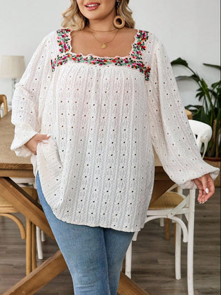 Camisa bohemia bordada con flores, tallas cómodas, para el otoño