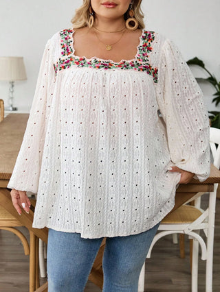 Camisa bohemia bordada con flores, tallas cómodas, para el otoño
