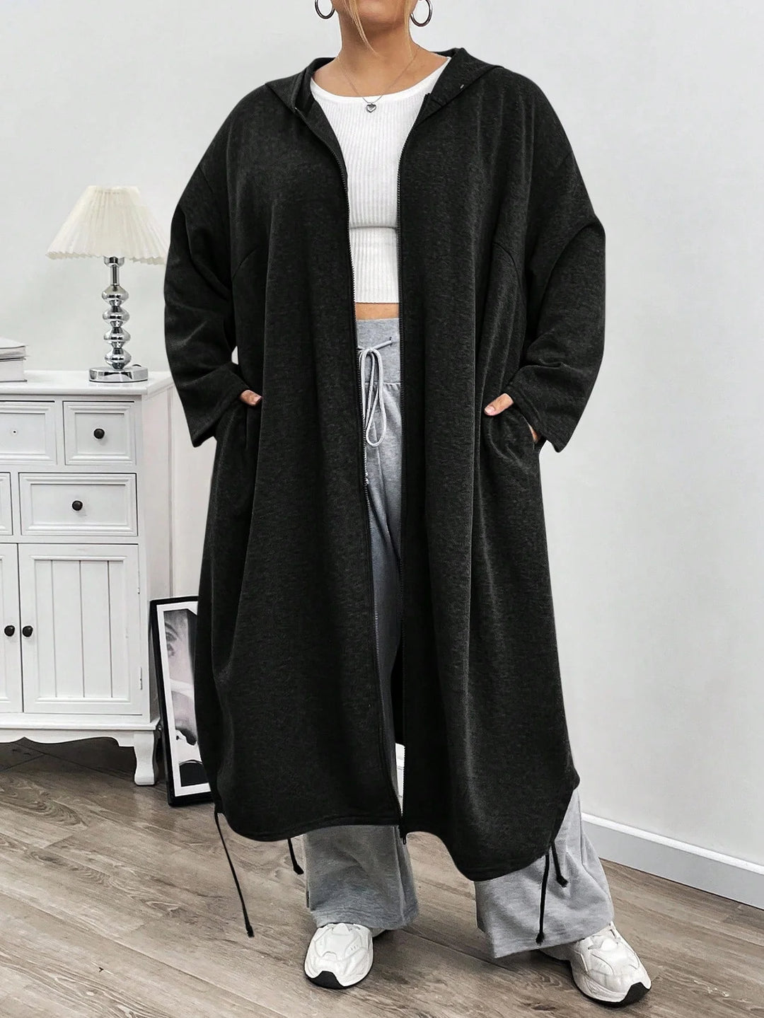 Chaqueta con capucha y bolsillos con cierre de cremallera, talla cómoda, adecuada para otoño/invierno