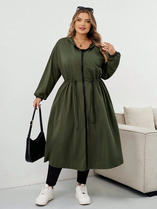 Abrigo impermeable con capucha y cordón, mangas largas, talla grande, chaqueta con capucha talla grande, CURVY PLUS