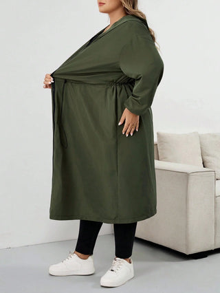 Abrigo impermeable con capucha y cordón, mangas largas, talla grande, chaqueta con capucha talla grande, CURVY PLUS