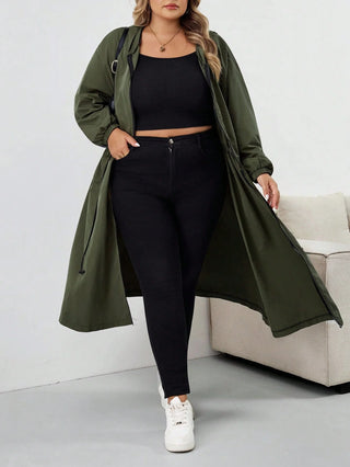 Abrigo impermeable con capucha y cordón, mangas largas, talla grande, chaqueta con capucha talla grande, CURVY PLUS