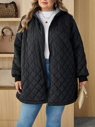 Abrigo acolchado con capucha de forro polar, talla curvy/plus size, para mujer, adecuado para otoño/invierno