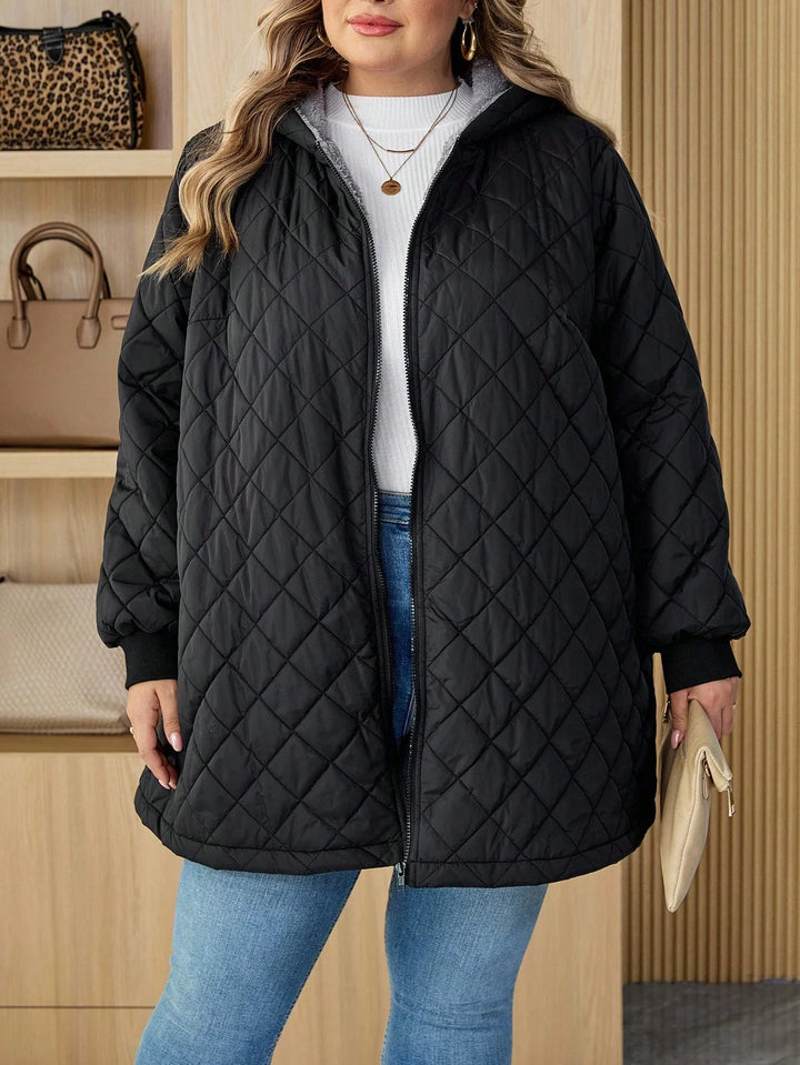 Abrigo acolchado con capucha de forro polar, talla curvy/plus size, para mujer, adecuado para otoño/invierno