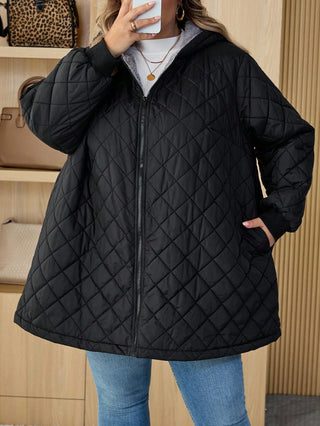 Abrigo acolchado con capucha de forro polar, talla curvy/plus size, para mujer, adecuado para otoño/invierno