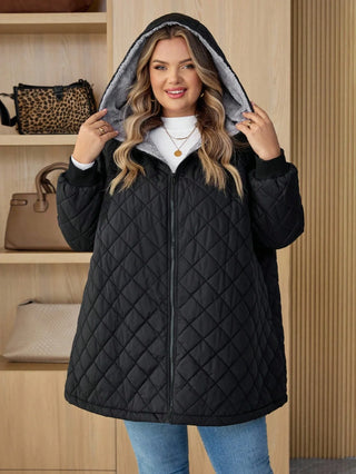 Abrigo acolchado con capucha de forro polar, talla curvy/plus size, para mujer, adecuado para otoño/invierno