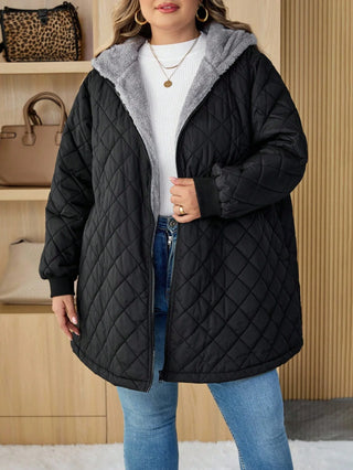Abrigo acolchado con capucha de forro polar, talla curvy/plus size, para mujer, adecuado para otoño/invierno