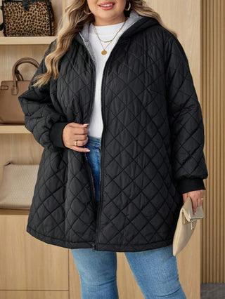 Abrigo acolchado con capucha de forro polar, talla curvy/plus size, para mujer, adecuado para otoño/invierno