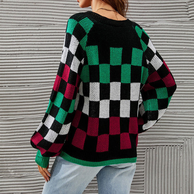 Blusa A Cuadros De Color Contrastante