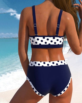 Natalia™ | Bikini de cintura alta con rayas y diseño patchwork