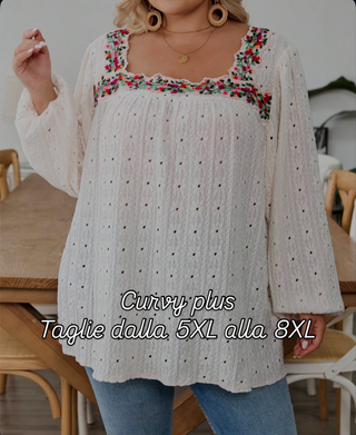 Camisa bohemia bordada con flores, tallas cómodas, para el otoño