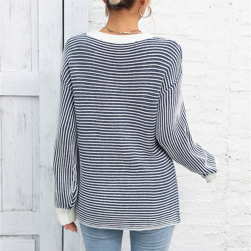 Suéter De Tricot Rayado Casual