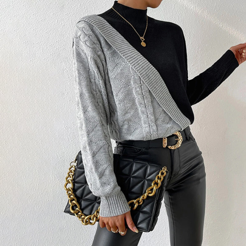 Suéter Casual de Punto Patchwork