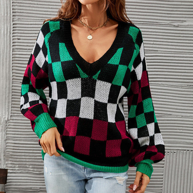 Blusa A Cuadros De Color Contrastante