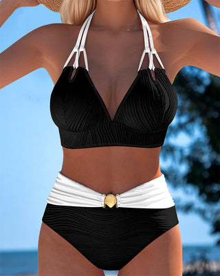 Lily™ | Traje de baño de cintura alta con tirantes dobles y color en contraste