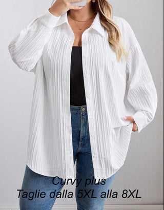 Blusa larga, casual, de manga larga, con textura blanca, para el otoño, tallas oversize