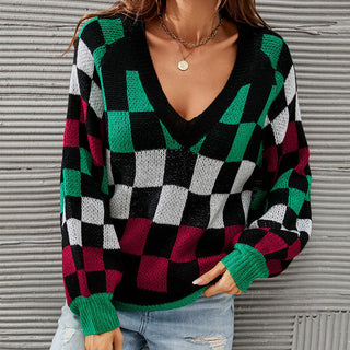 Blusa A Cuadros De Color Contrastante