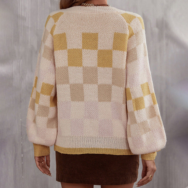Blusa A Cuadros De Color Contrastante
