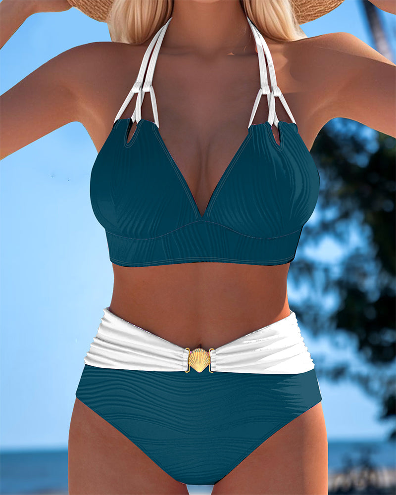 Lily™ | Traje de baño de cintura alta con tirantes dobles y color en contraste