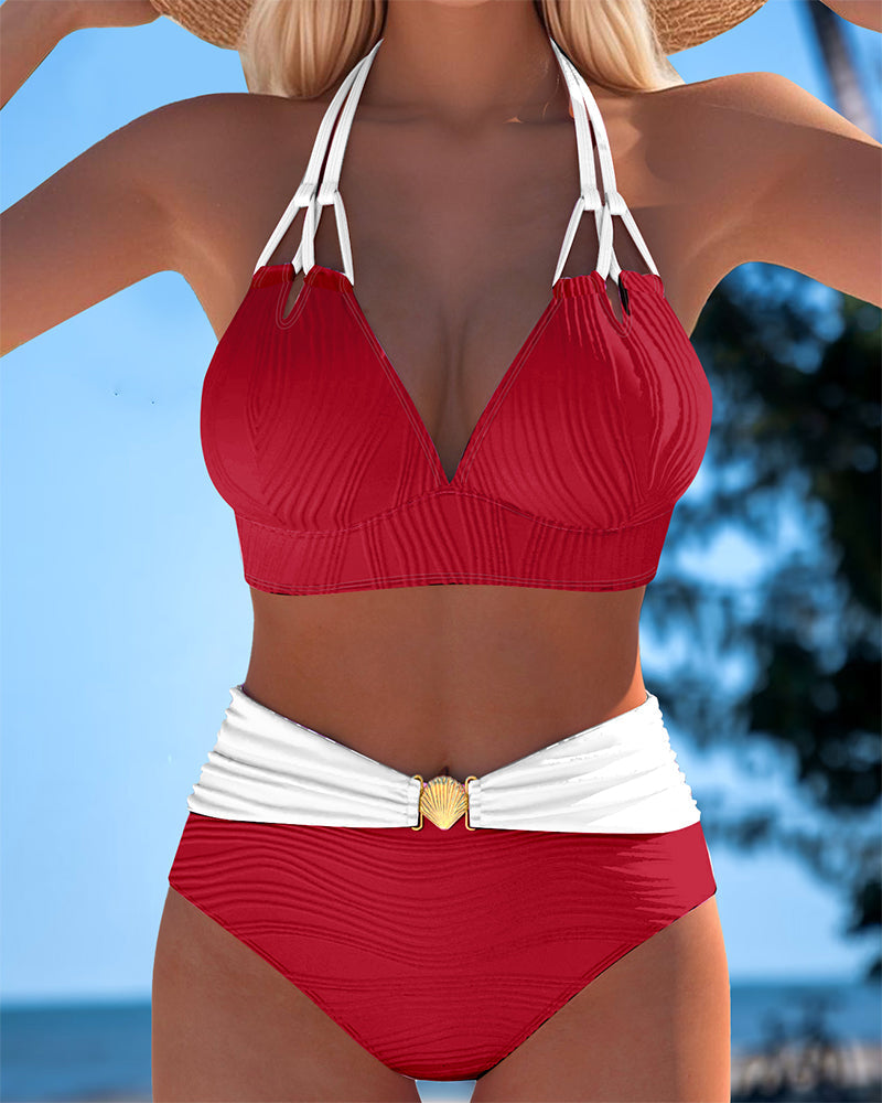 Lily™ | Traje de baño de cintura alta con tirantes dobles y color en contraste