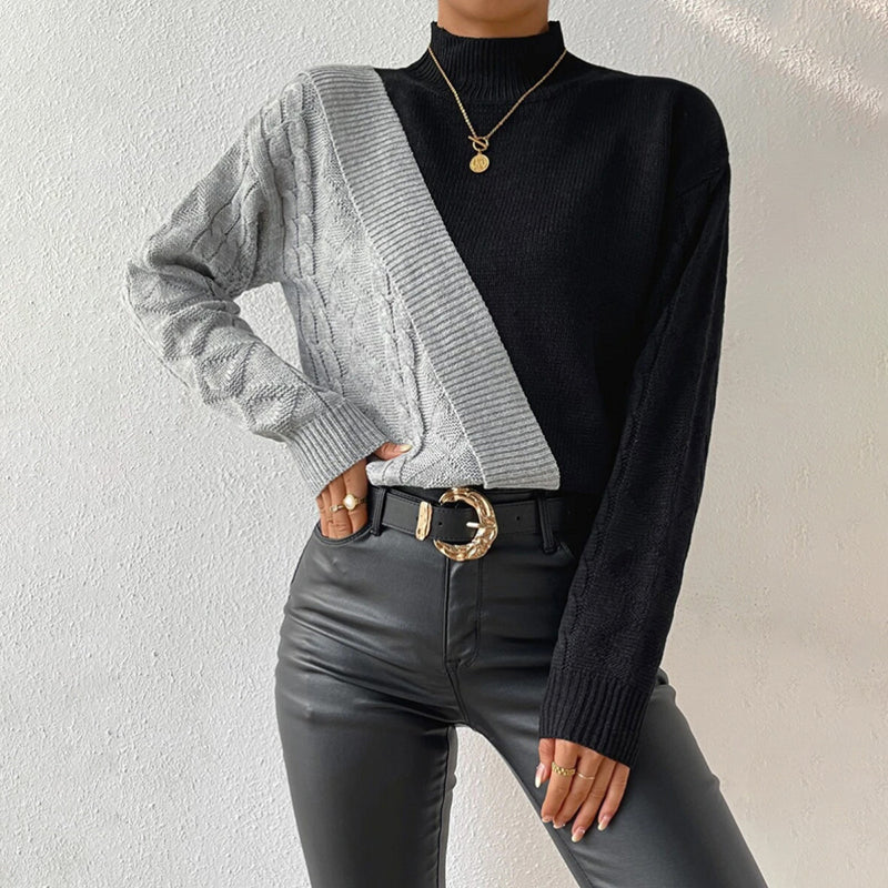 Suéter Casual de Punto Patchwork