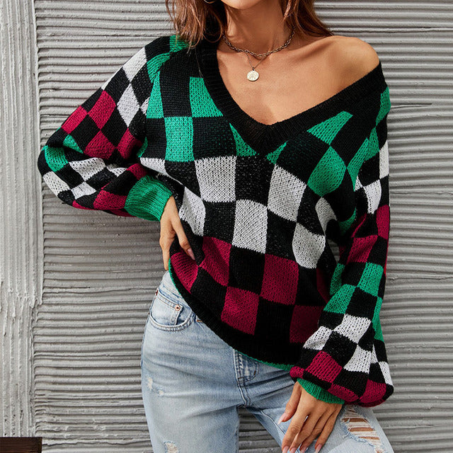 Blusa A Cuadros De Color Contrastante