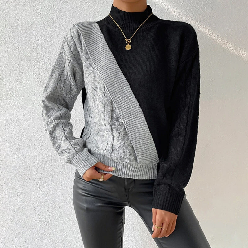 Suéter Casual de Punto Patchwork