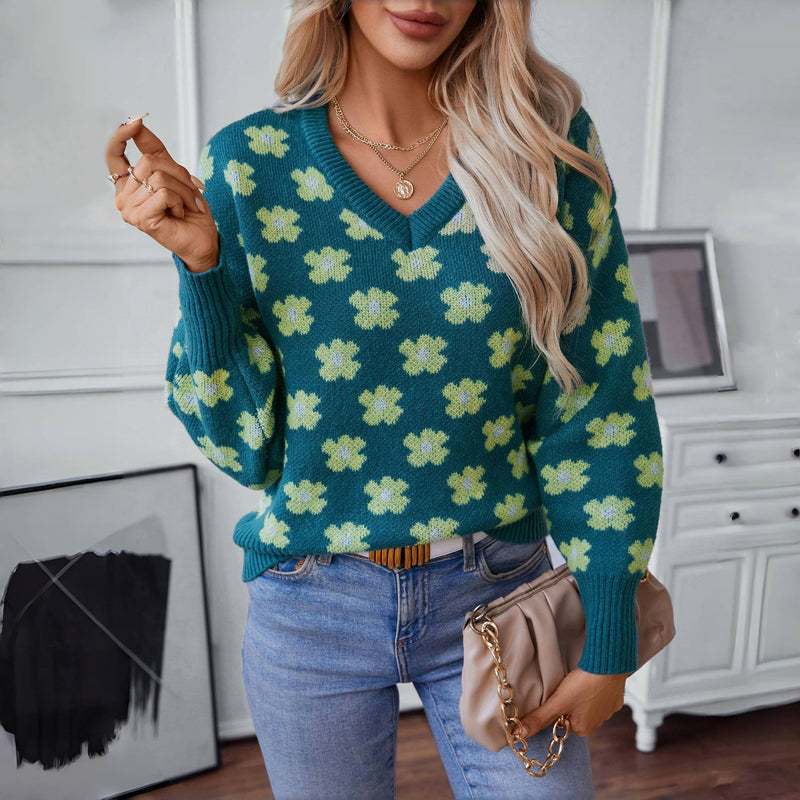 Suéter Casual De Punto Floral