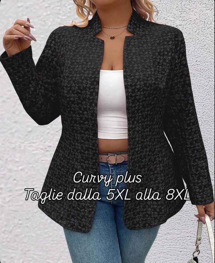 Blazer casual/empresarial en jacquard de manga larga para mujeres de talla cómoda