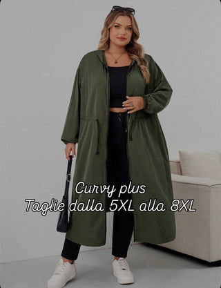 Abrigo impermeable con capucha y cordón, mangas largas, talla grande, chaqueta con capucha talla grande, CURVY PLUS