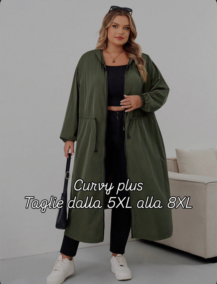 Abrigo impermeable con capucha y cordón, mangas largas, talla grande, chaqueta con capucha talla grande, CURVY PLUS