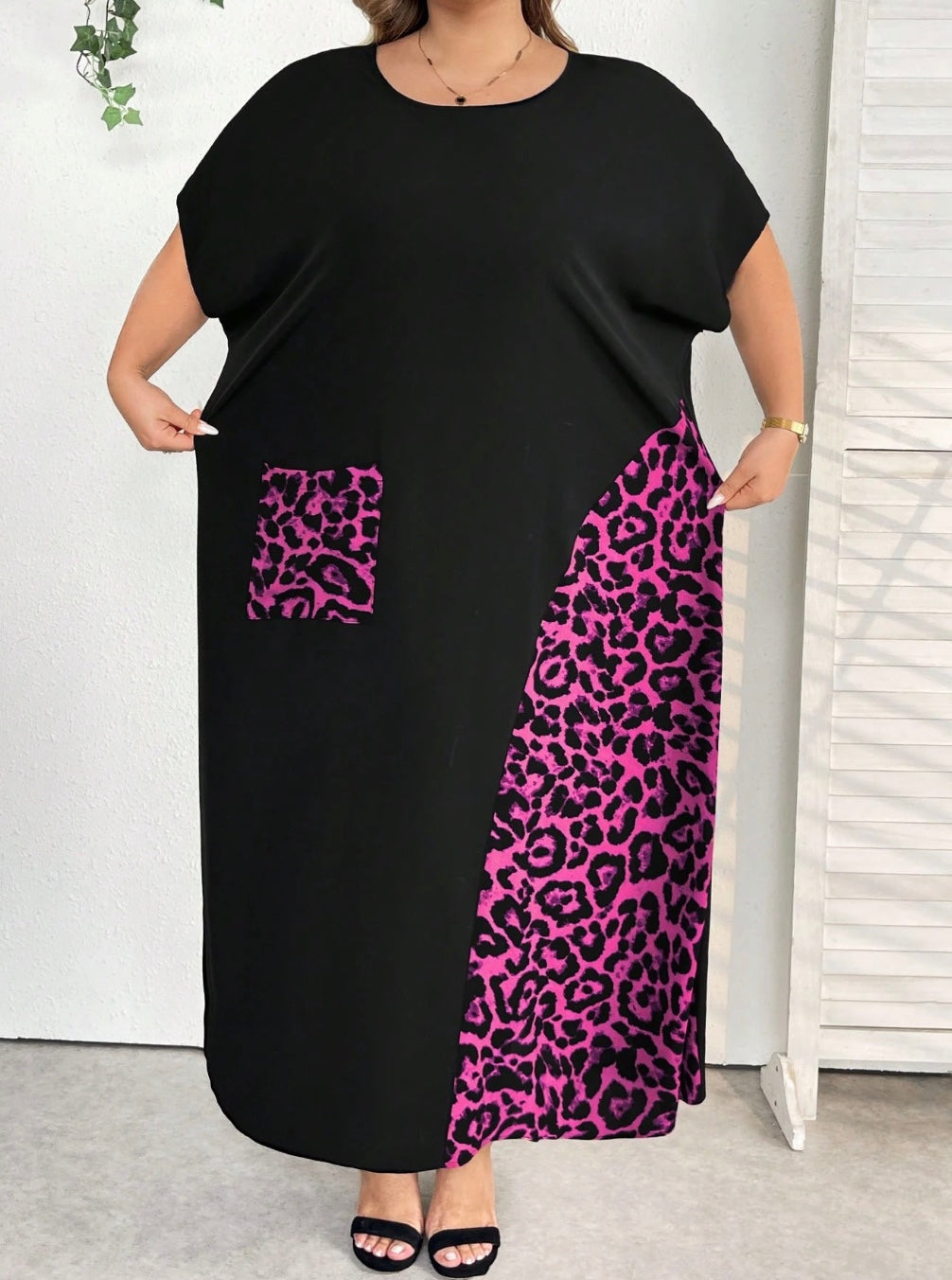 Vestido de mujer tallas grandes, a bloques de color, con estampado patchwork, adecuado para vacaciones y uso casual