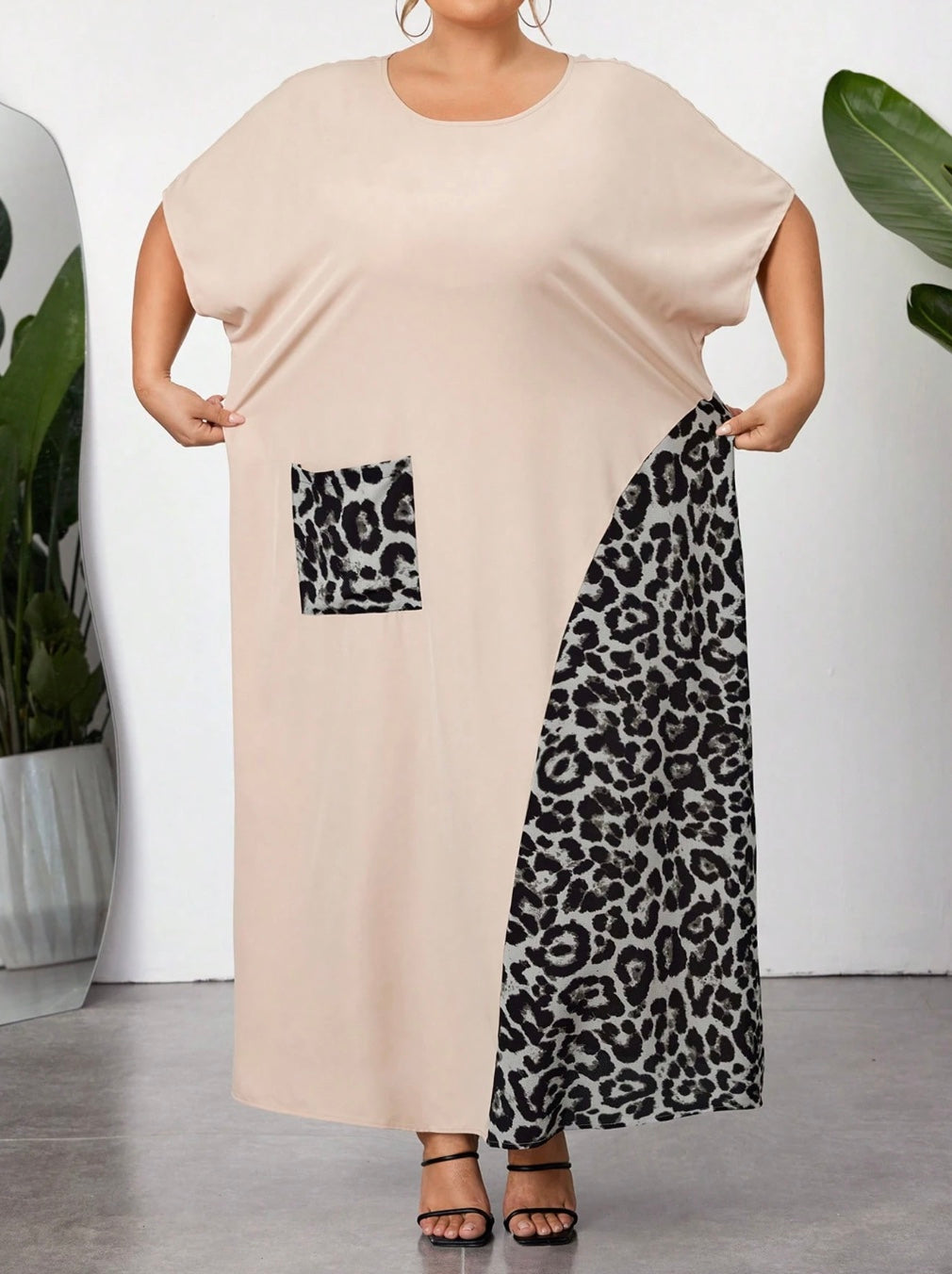 Vestido de mujer tallas grandes, a bloques de color, con estampado patchwork, adecuado para vacaciones y uso casual