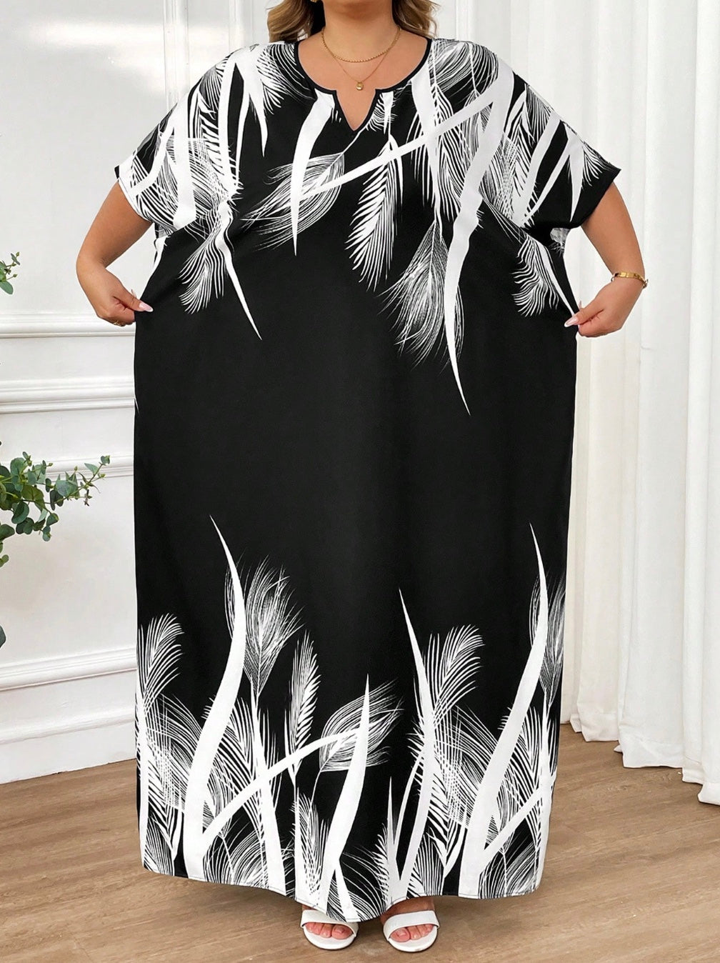 Vestido kaftan azul marino trenzado