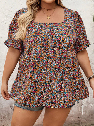 Camisa de mujer con cuello cuadrado y mangas cortas, de estampado integral, estilo bohemio