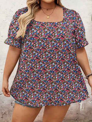 Camisa de mujer con cuello cuadrado y mangas cortas, de estampado integral, estilo bohemio
