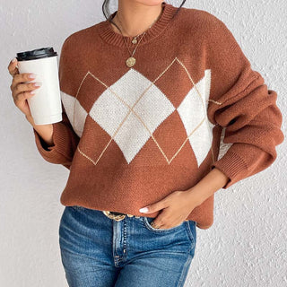 Suéter de Tricot Geométrico Casual