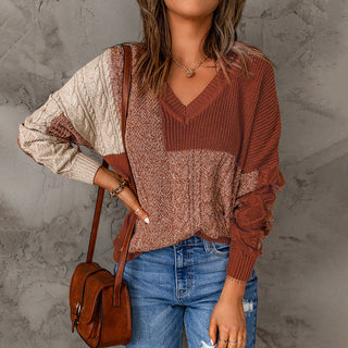 Suéter de Tricot Patchwork Casual