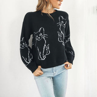 Suéter De Tricot Con Impresión De Gato