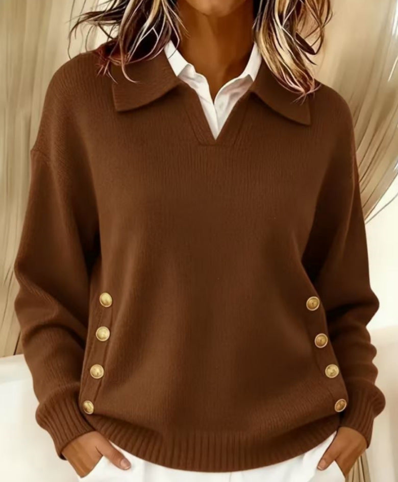 Jersey con Cuello Polo y Botones Dorados