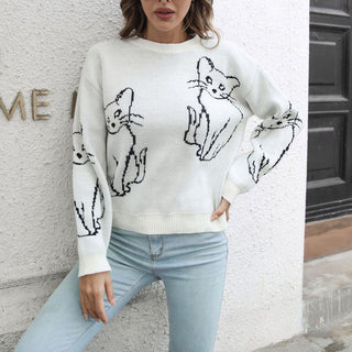 Suéter De Tricot Con Impresión De Gato